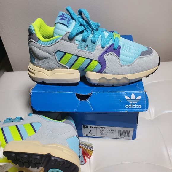 はと adidas | Shoes | Adidas Zx Torsion Sneakers Grey Teal Purple Neon